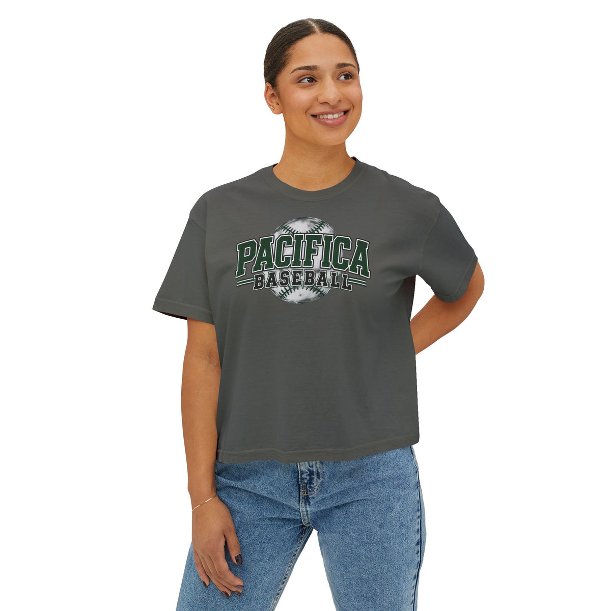 Pacifica Baseball Women's Boxy Tee — Vintage Team Graphic Crop T-Shirt