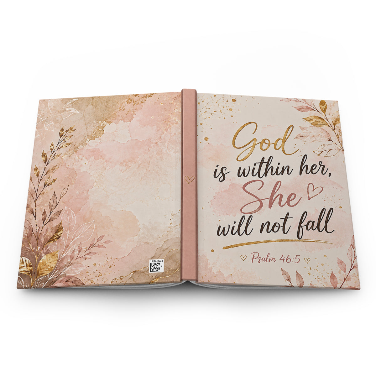 Hardcover Journal — "God is Within Her, She Will Not Fall" Floral Psalm 46:5 Inspirational Notebook