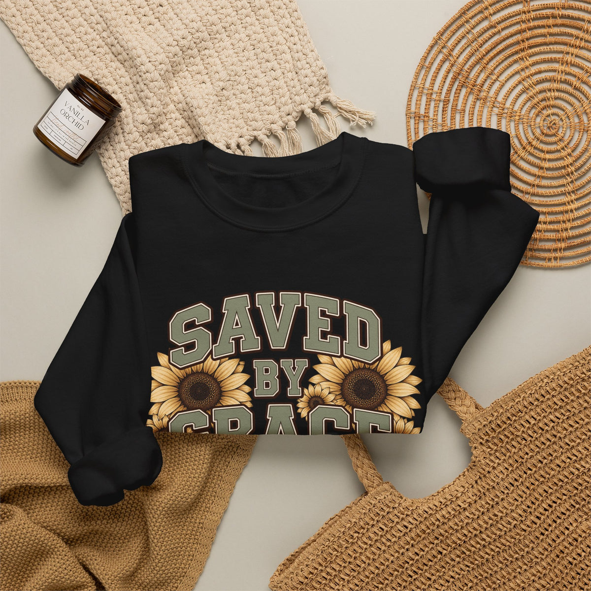 Saved By Grace Sweatshirt — Sunflower Christian Crewneck