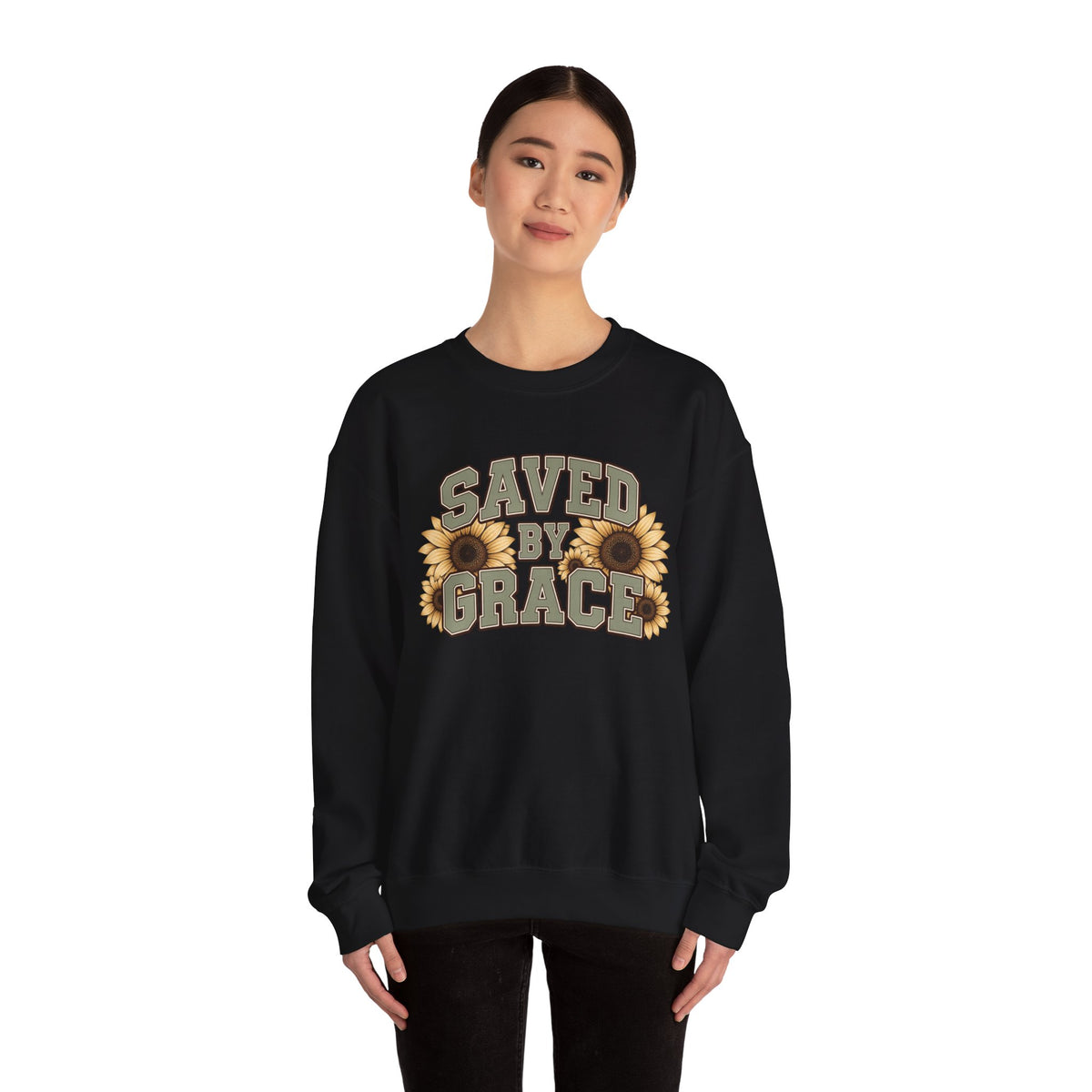 Saved By Grace Sweatshirt — Sunflower Christian Crewneck