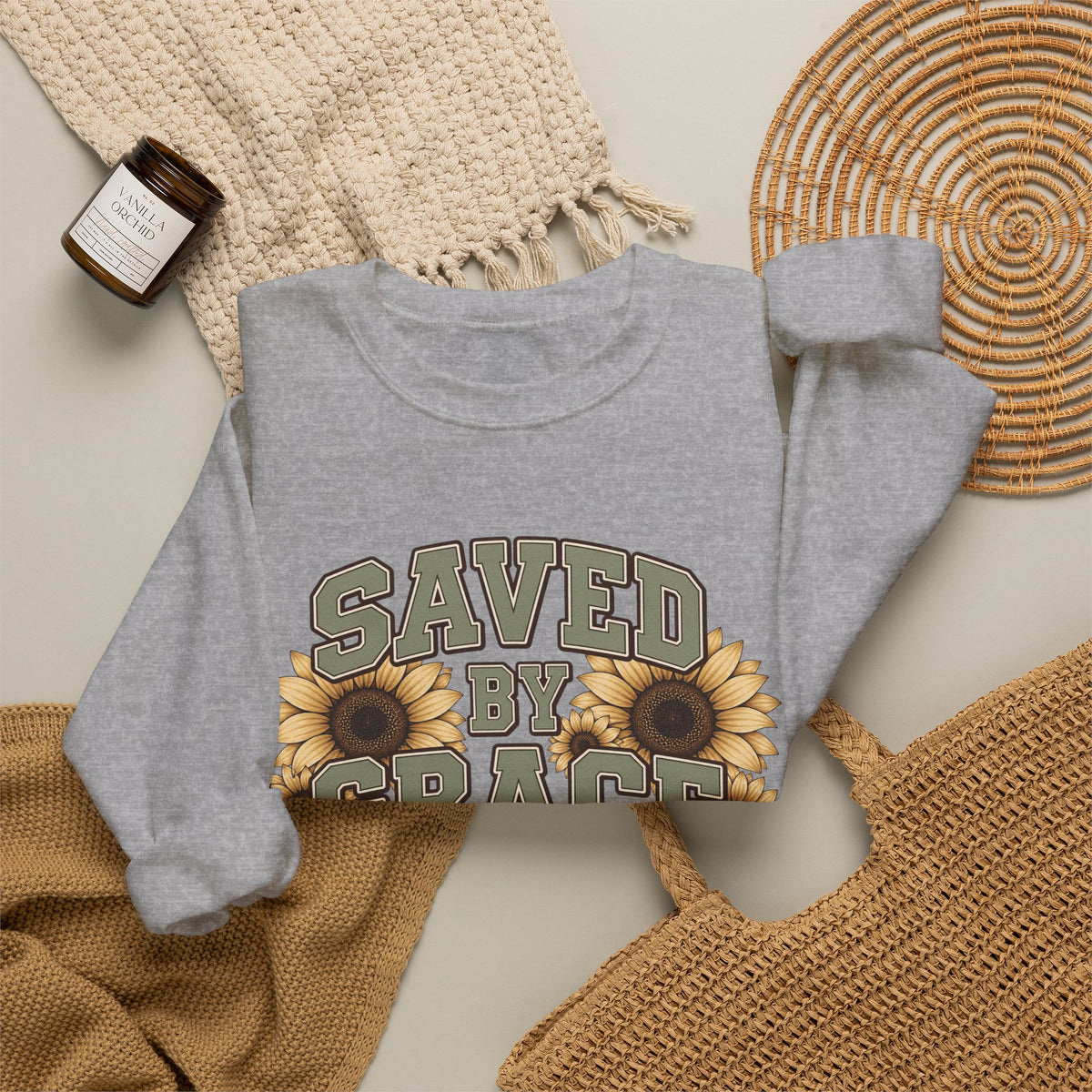 Saved By Grace Sweatshirt — Sunflower Christian Crewneck