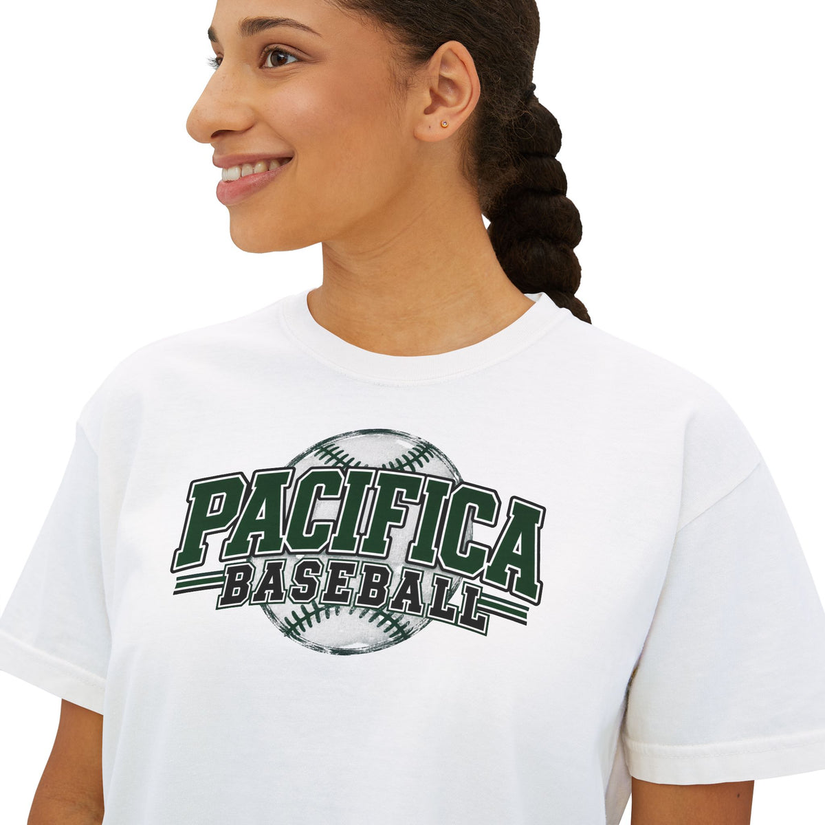 Pacifica Baseball Women's Boxy Tee — Vintage Team Graphic Crop T-Shirt