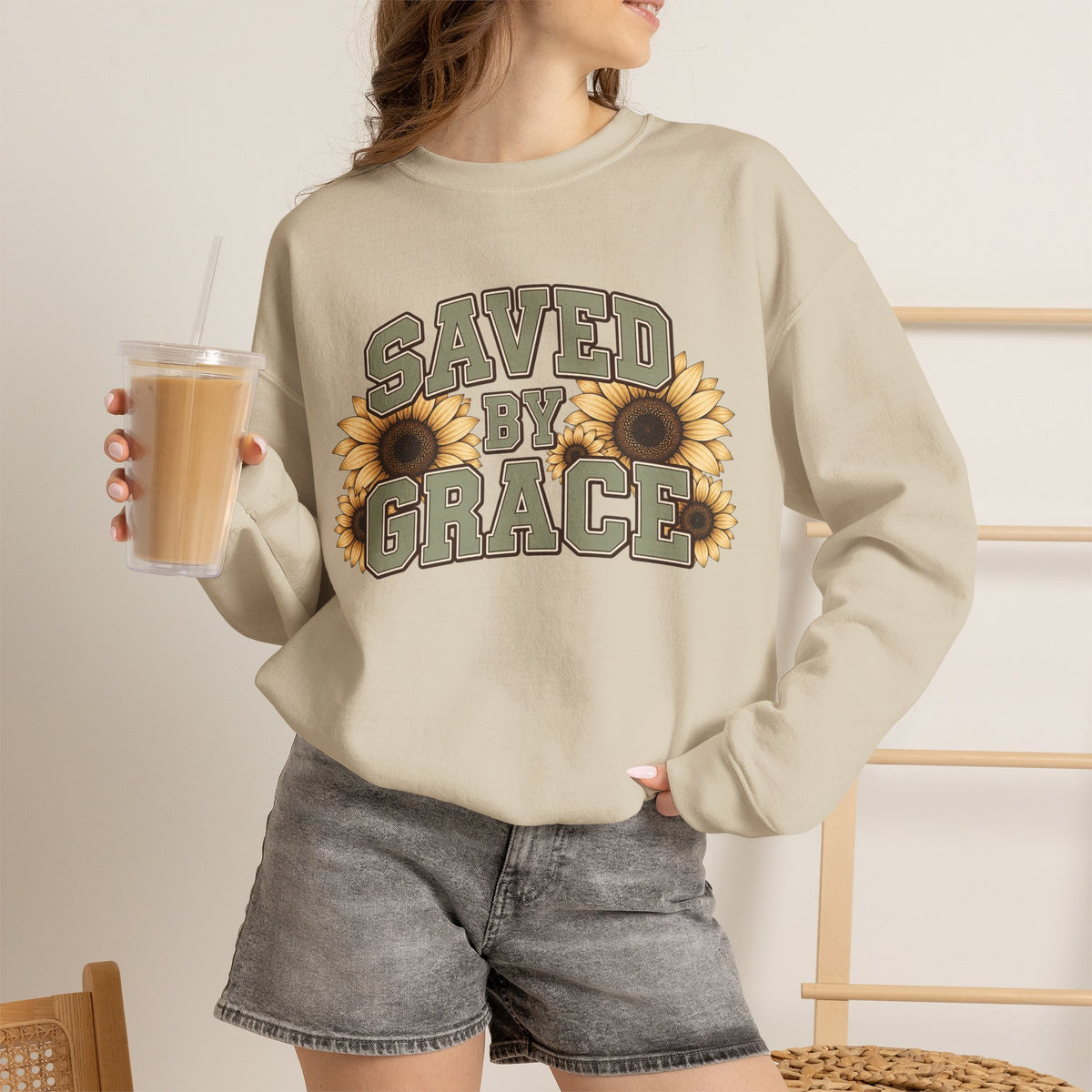 Saved By Grace Sweatshirt — Sunflower Christian Crewneck
