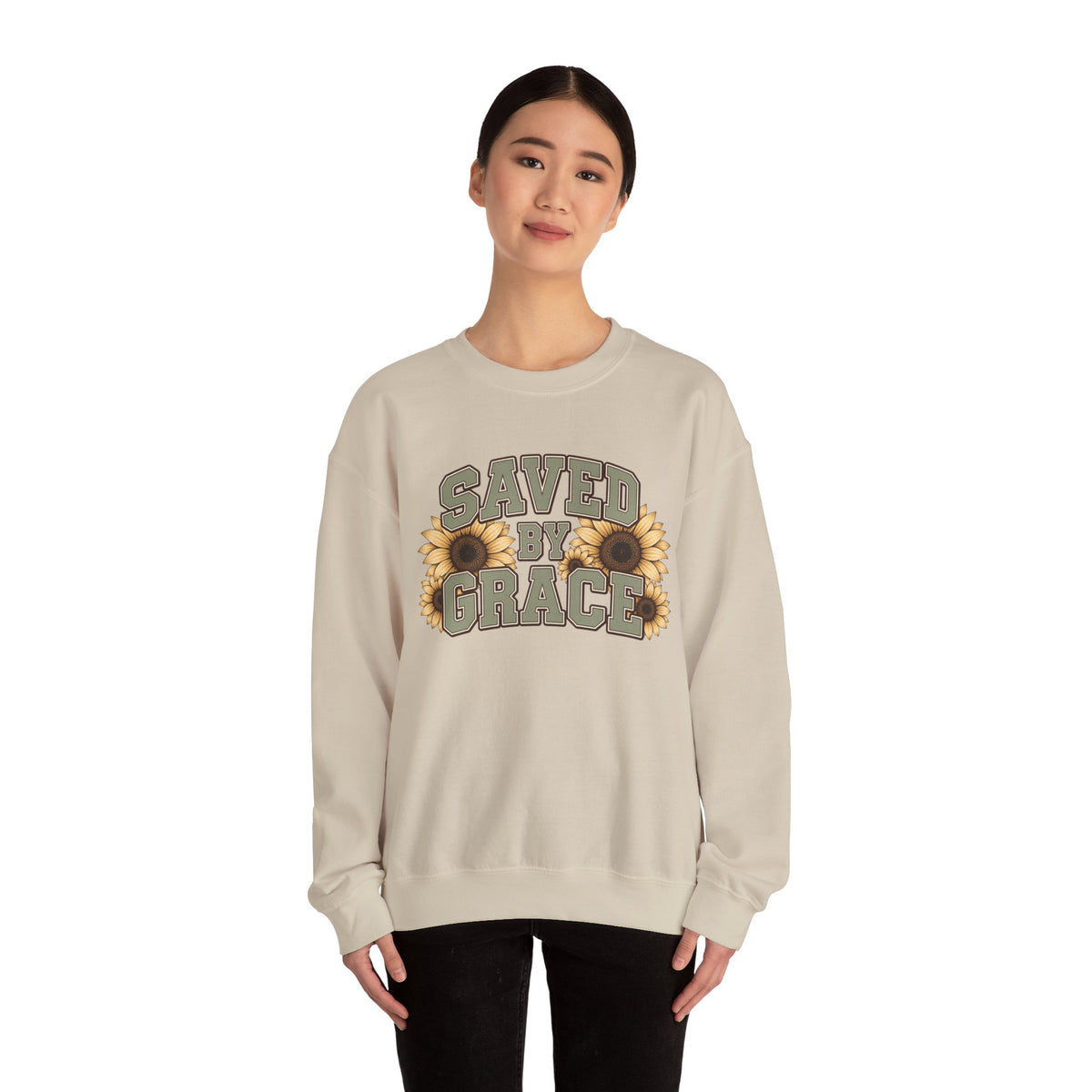 Saved By Grace Sweatshirt — Sunflower Christian Crewneck