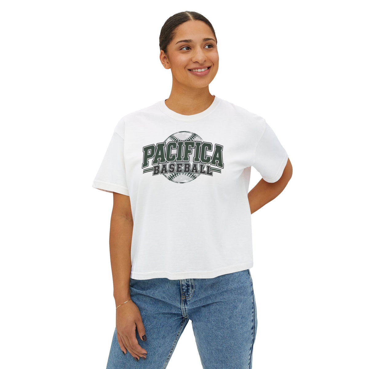 Pacifica Baseball Women's Boxy Tee — Vintage Team Graphic Crop T-Shirt