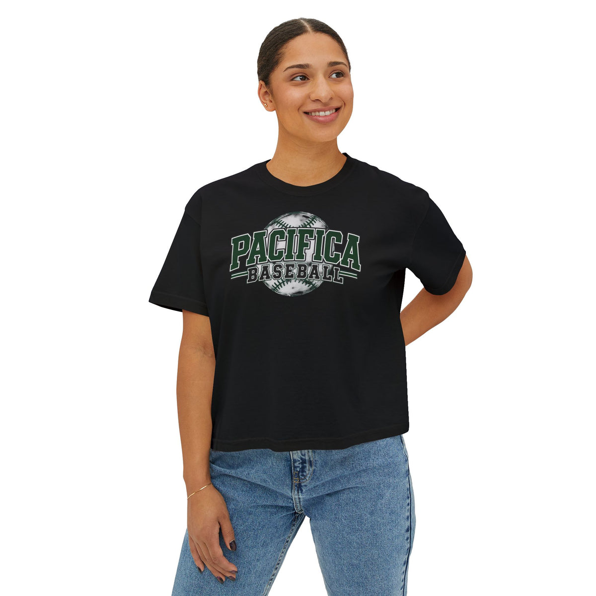 Pacifica Baseball Women's Boxy Tee — Vintage Team Graphic Crop T-Shirt