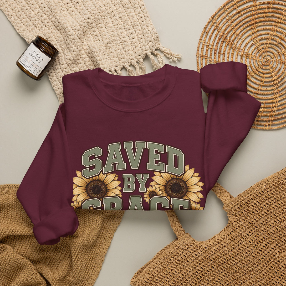 Saved By Grace Sweatshirt — Sunflower Christian Crewneck