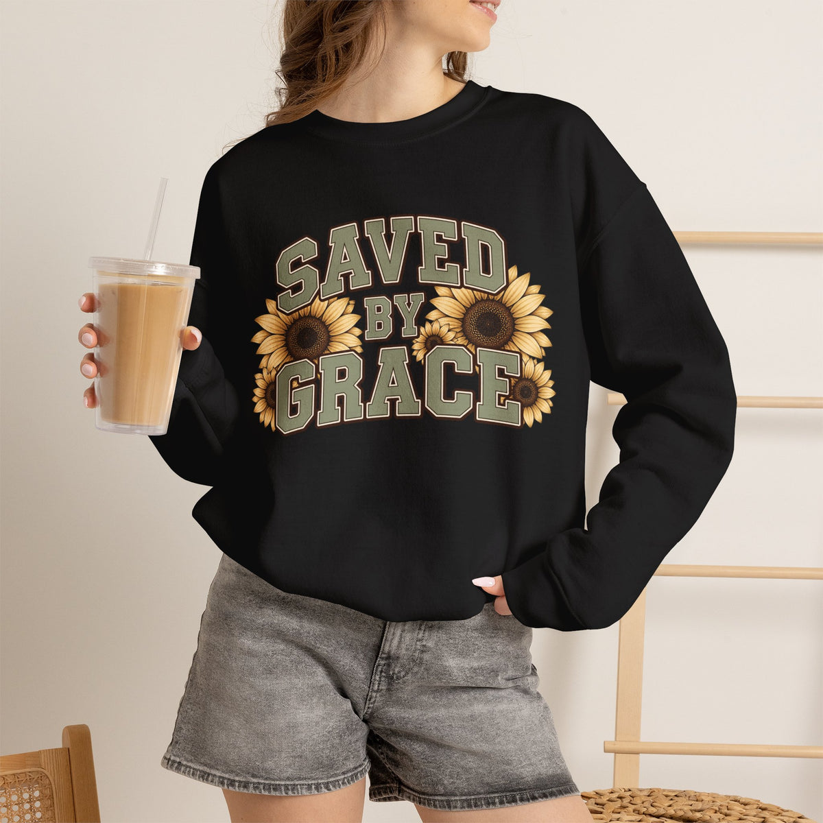 Saved By Grace Sweatshirt — Sunflower Christian Crewneck