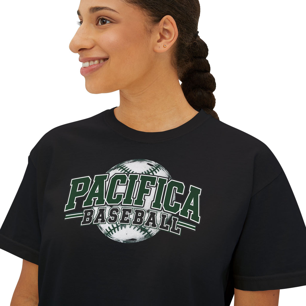 Pacifica Baseball Women's Boxy Tee — Vintage Team Graphic Crop T-Shirt