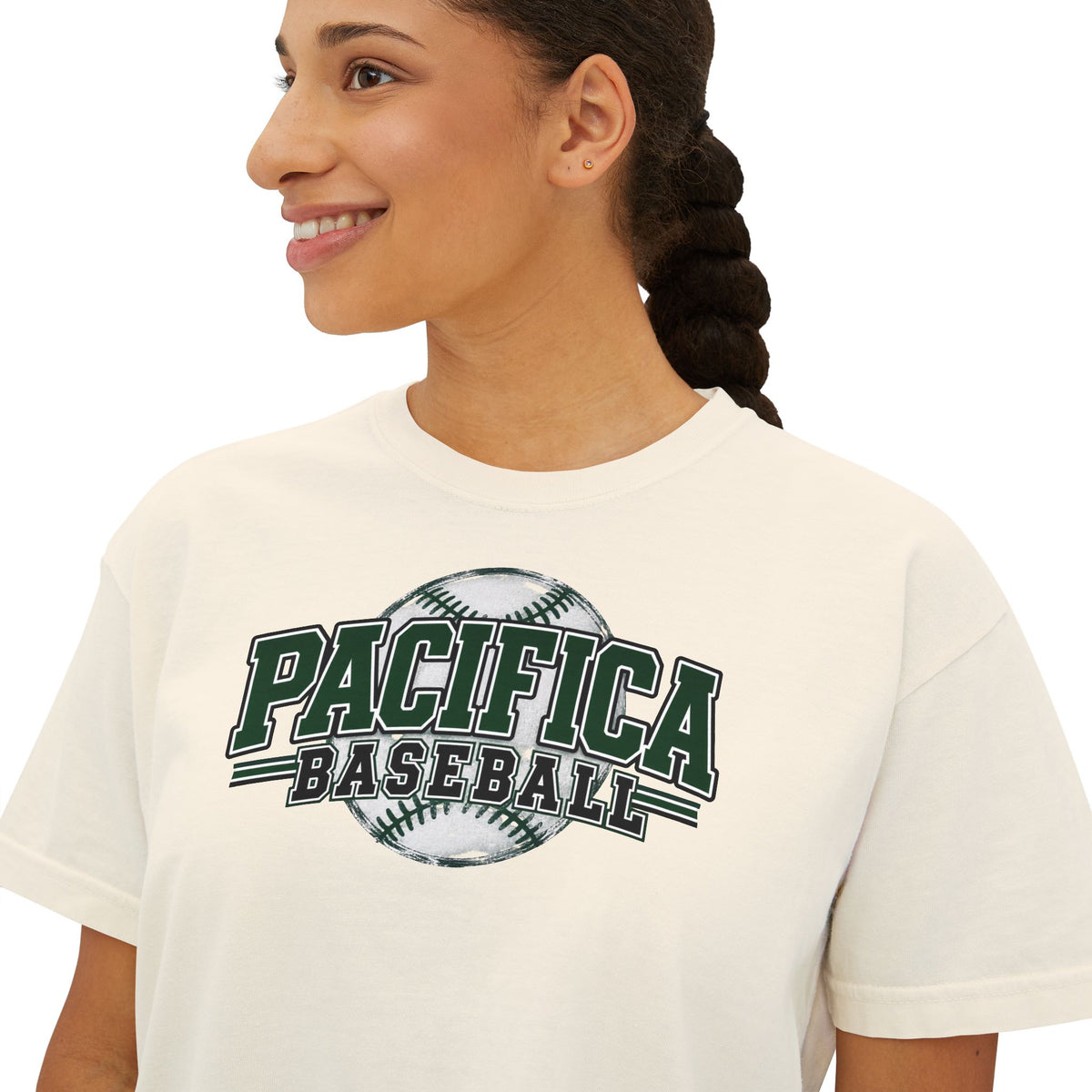 Pacifica Baseball Women's Boxy Tee — Vintage Team Graphic Crop T-Shirt
