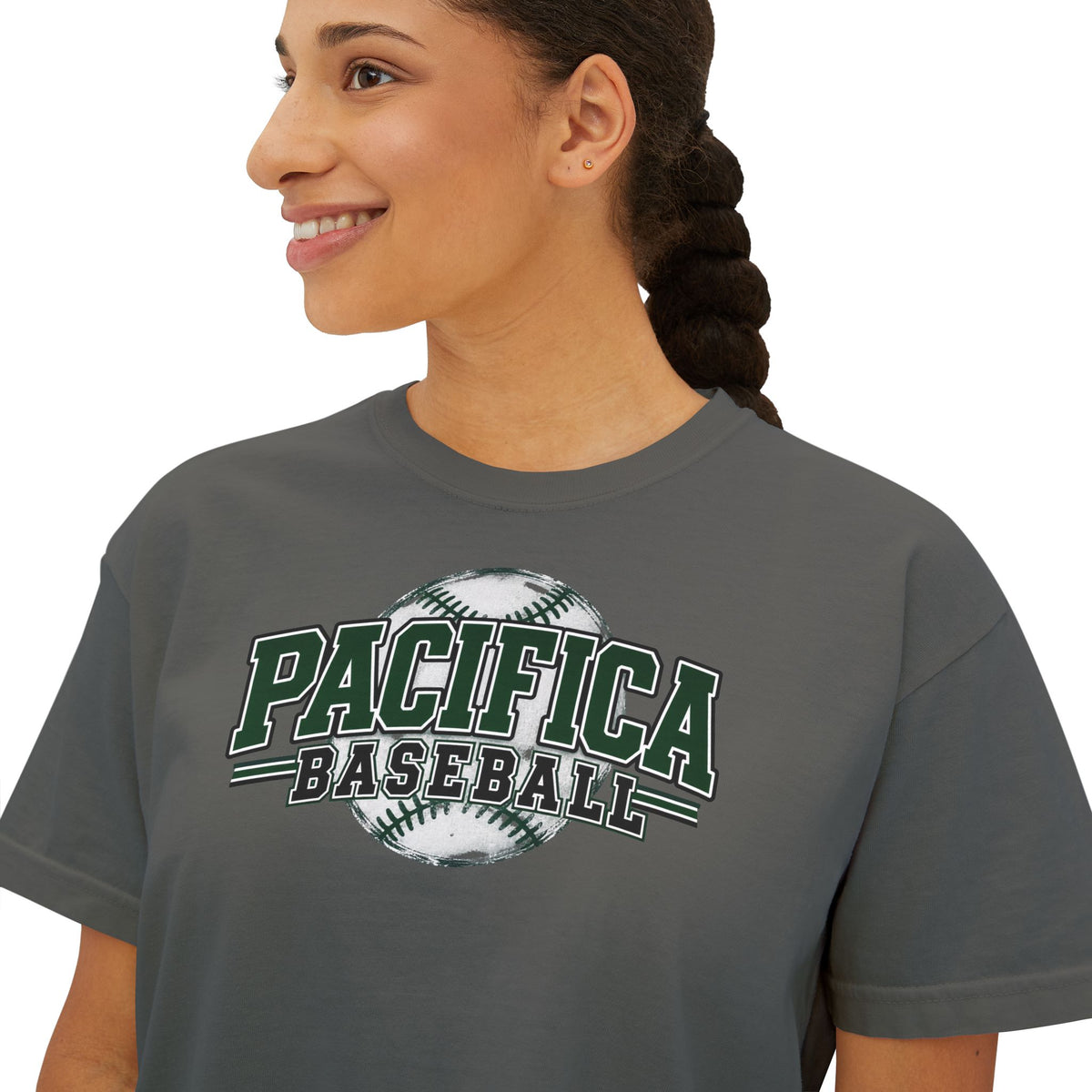 Pacifica Baseball Women's Boxy Tee — Vintage Team Graphic Crop T-Shirt