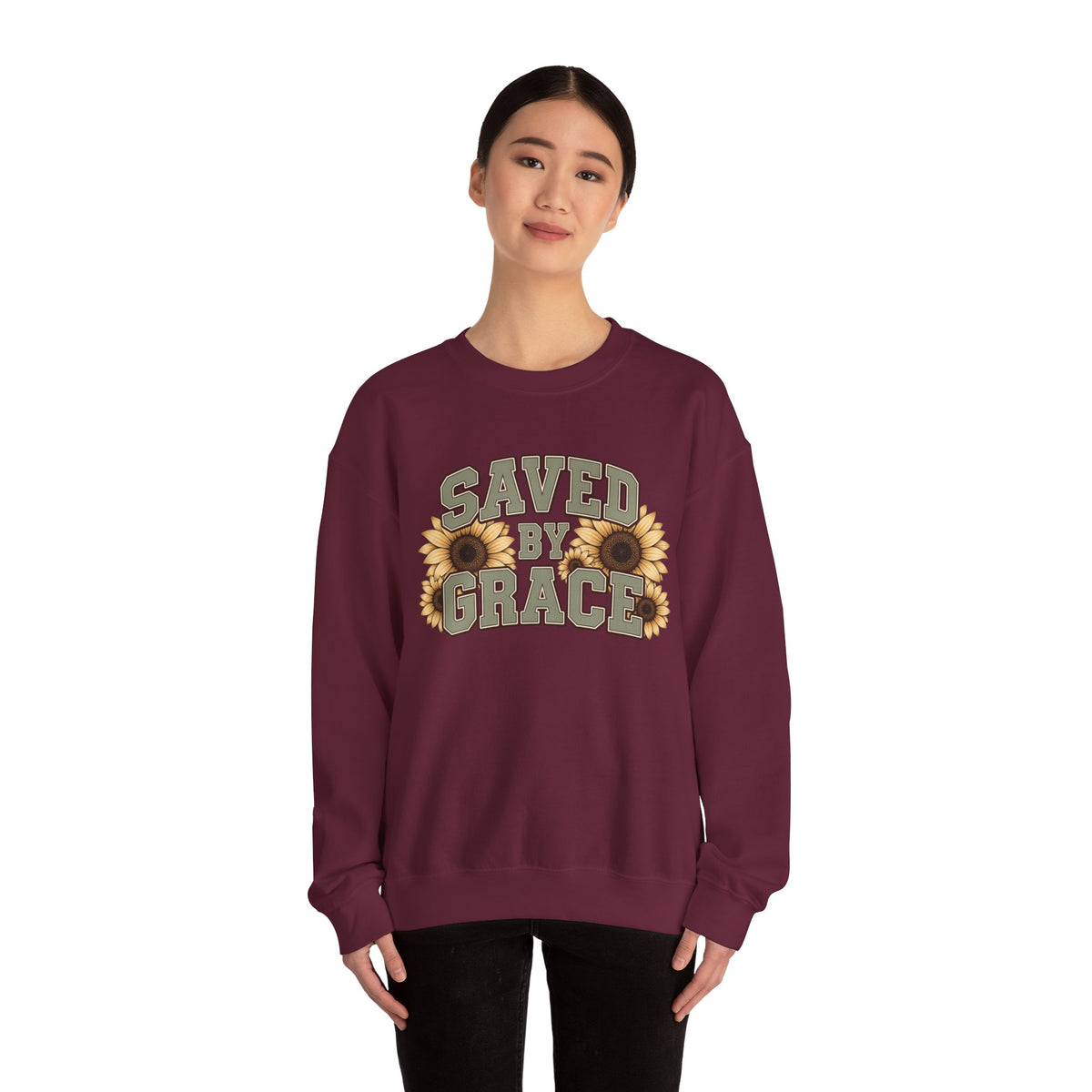Saved By Grace Sweatshirt — Sunflower Christian Crewneck