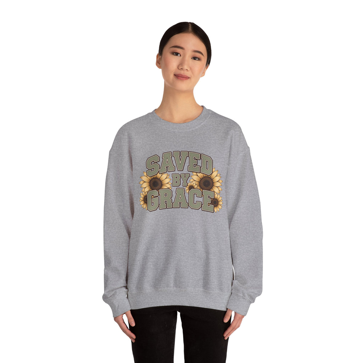 Saved By Grace Sweatshirt — Sunflower Christian Crewneck